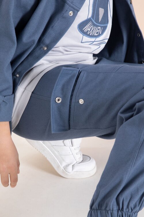 Mavi Kargo Cepli Jean Ceketli ve Pantolonlu Erkek Çocuk Tişörtlü 3lü Takım  23536