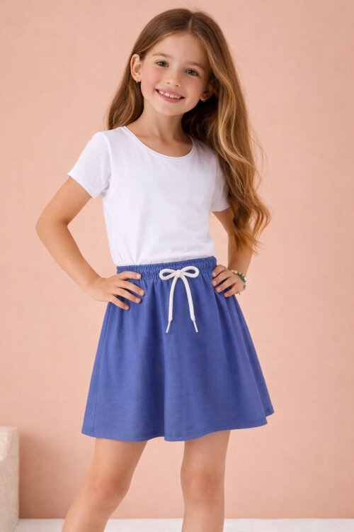 Mavi Lastikli Bel Kız Çocuk Tenis Etek 19136