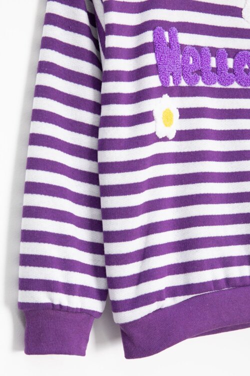 Mor Papatya Nakışlı Çizgili Kız Çocuk Takım 23351