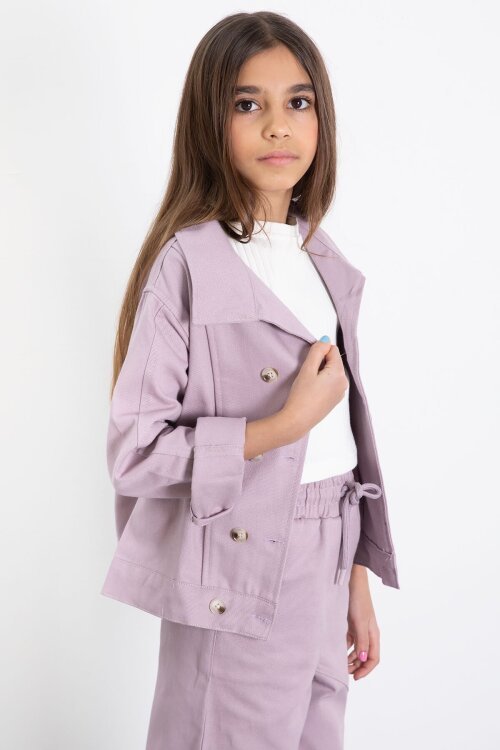Pembe Çift Düğme Detay Gömlekli Pantolonlu Kız Çocuk Gabardin Takım 23540