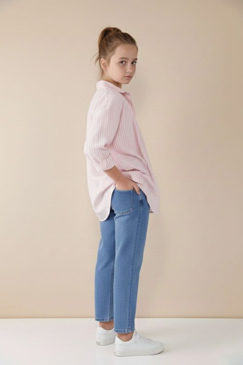 Pembe Çizgili Gömlekli Badili Kız Çocuk Pantolonlu 3lü Takım  23507