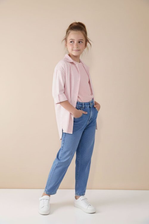 Pembe Çizgili Gömlekli Badili Kız Çocuk Pantolonlu 3lü Takım  23507