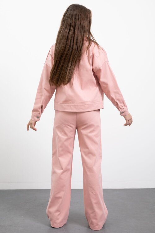 Pembe İnci Detaylı Jean Ceketli Kız Çocuk 3lü Pantolonlu Takım  23481