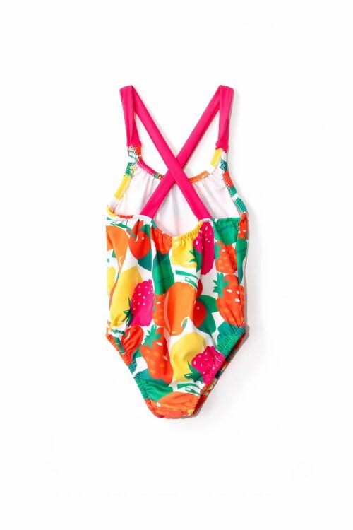 Pembe İp Askılı Meyve Desenli Kız Çocuk Mayo 21071