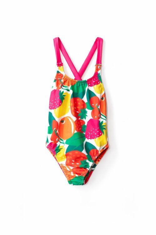 Pembe İp Askılı Meyve Desenli Kız Çocuk Mayo 21071