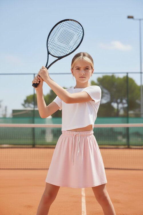 Pembe Lastikli Bel Kız Çocuk Tenis Etek 19135