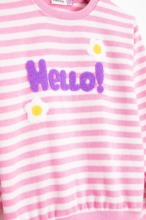 Pembe Papatya Nakışlı Çizgili Kız Çocuk Takım 23350