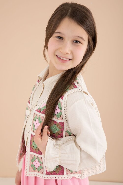 Pembe Sevimli Karakter Baskılı Ceketli ve Pantolonlu 3lü Kız Çocuk Takım 23585