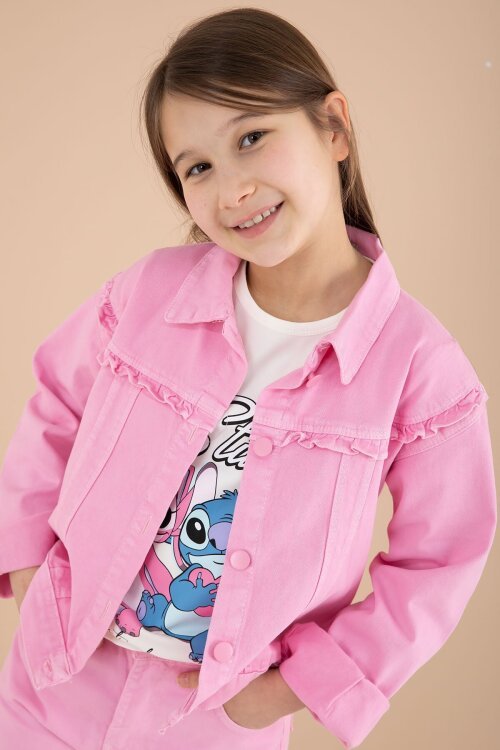 Pembe Sevimli Karakter Baskılı Ceketli ve Pantolonlu 3lü Kız Çocuk Takım 23585