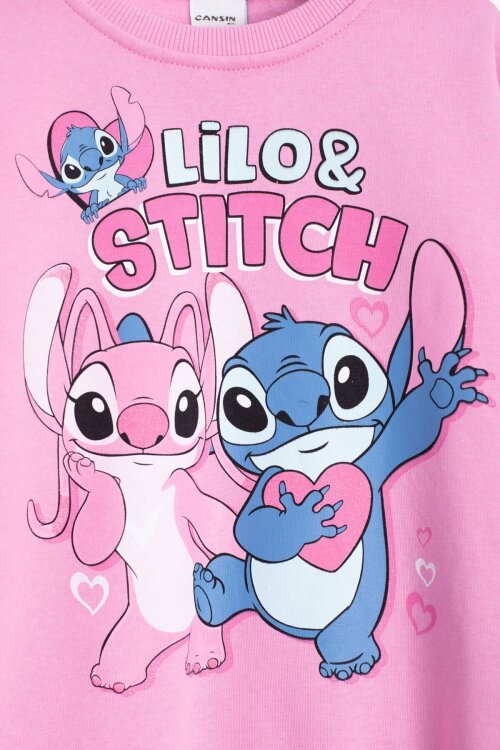 Pembe Sevimli Simli Karakter Baskı Şardonlu Kız Çocuk Eşofman Takım 23294