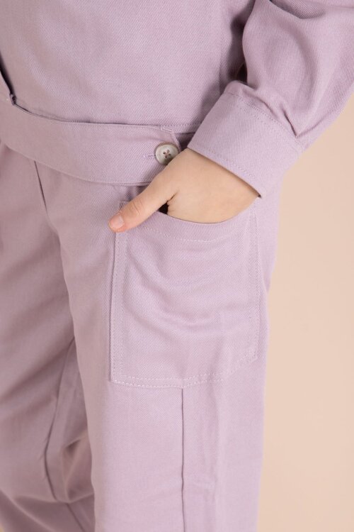 Pembe Yazı Detaylı Gömlekli Kız Çocuk Pantolonlu Gabardin Takım 23564