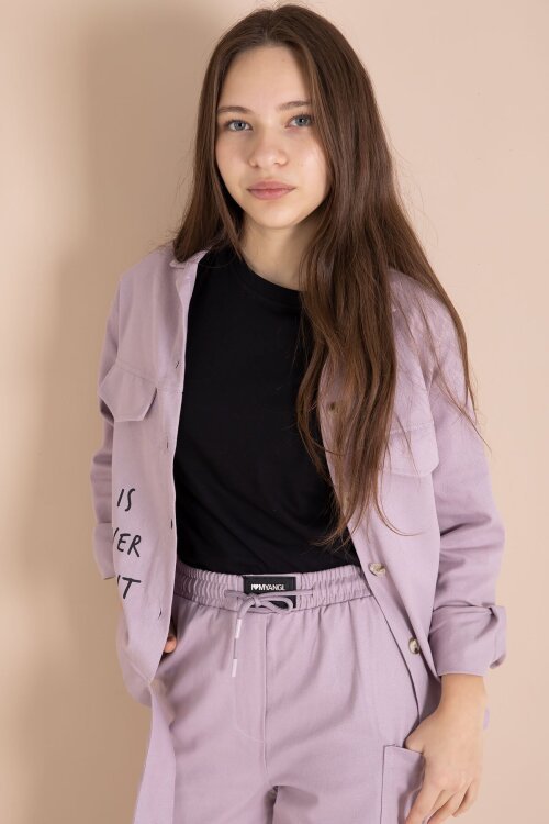 Pembe Yazı Detaylı Gömlekli Kız Çocuk Pantolonlu Gabardin Takım 23564