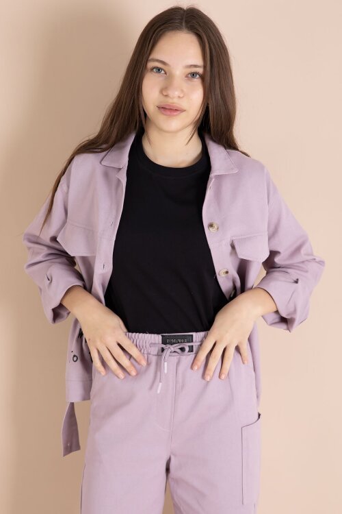 Pembe Yazı Detaylı Gömlekli Kız Çocuk Pantolonlu Gabardin Takım 23564