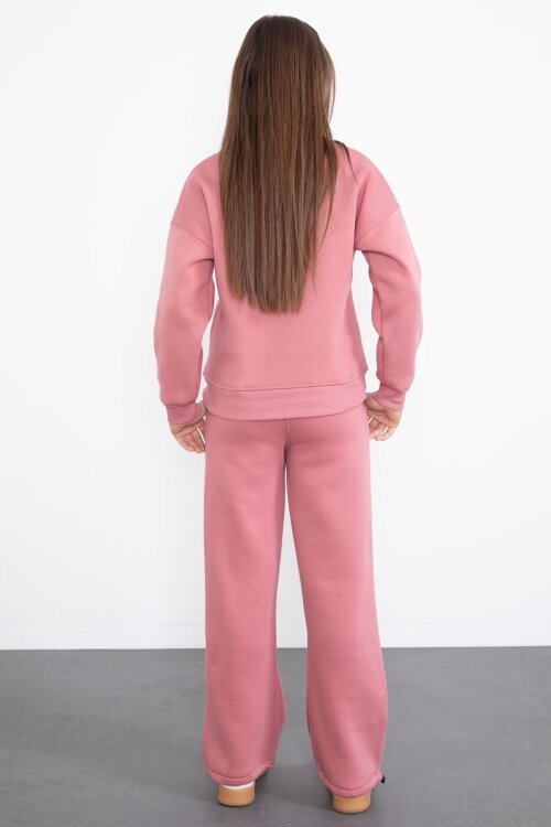 Pembe Yıldız Desenli Geniş Paça Şardonlu Kız Çocuk Eşofman Takımı 23362