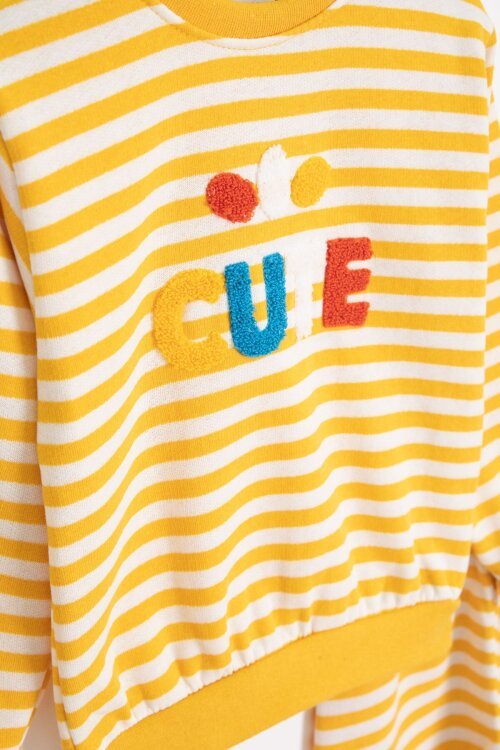 Sarı Erkek Çocuk Cute Nakışlı Çizgili Şardonlu Eşofman Takımı 23309