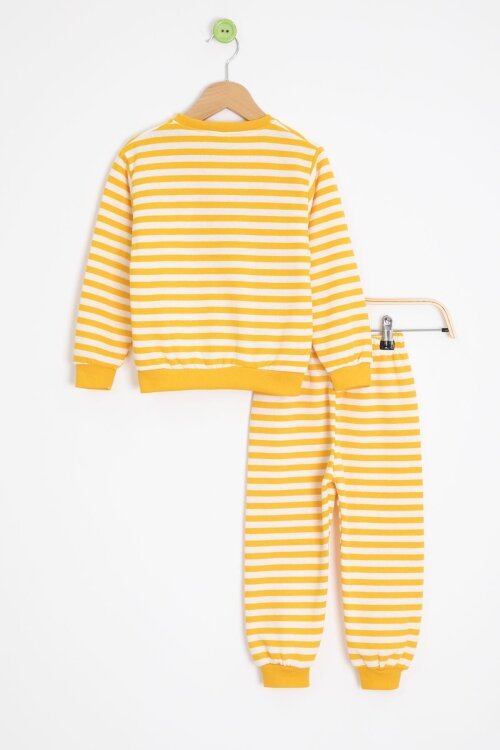 Sarı Erkek Çocuk Cute Nakışlı Çizgili Şardonlu Eşofman Takımı 23309