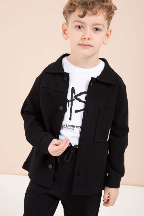 Siyah Arma Detaylı Gömlekli Duble Paça Pantolonlu Erkek Çocuk 3lü Takım 23619