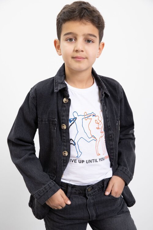 Siyah Armalı Jean Gömlekli Erkek Çocuk Pantolonlu 3lü Jean Takım  23468