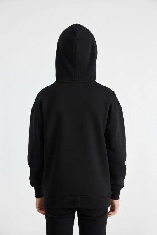 Siyah Baskılı Erkek Çocuk Şeritli Kapüşonlu Sweatshirt 19216