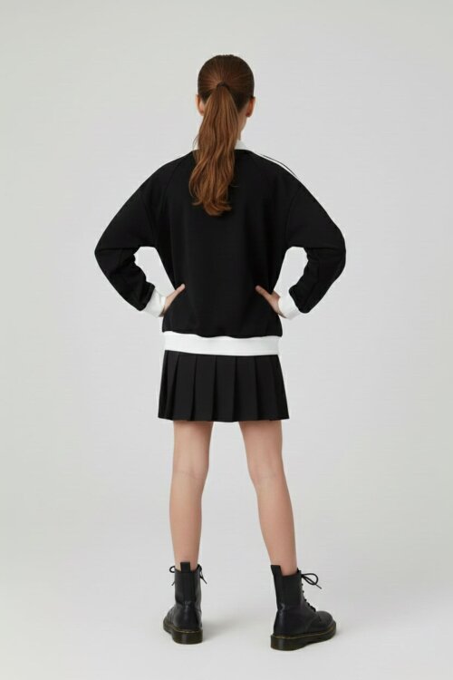 Siyah Beautifull Yazılı Kolu Şeritli Kız Çocuk Kolej Hırka 21190