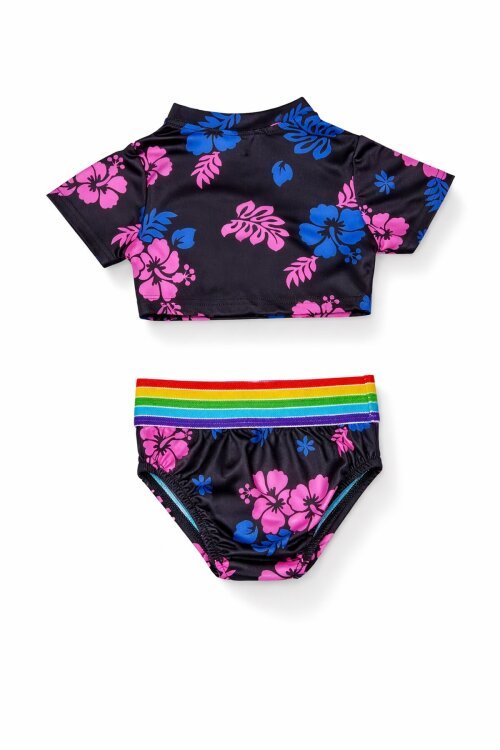 Siyah Çiçek Desenli Gökkuşağı Şeritli Kız Çocuk 2li Mayo Takımı 21112