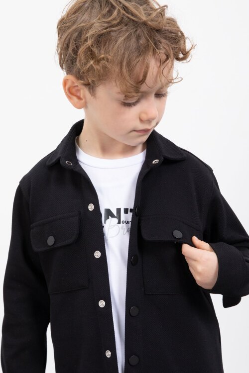 Siyah Çıtçıtlı Gömlekli Erkek Çocuk 3lü Tişörtlü Takım  23378