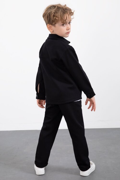 Siyah Çıtçıtlı Gömlekli Erkek Çocuk 3lü Tişörtlü Takım  23378