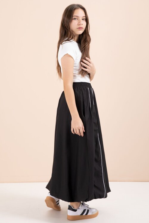 Siyah Çizgili Balon Etekli Kısa Kol Badili 2li Kız Çocuk Takım 23459