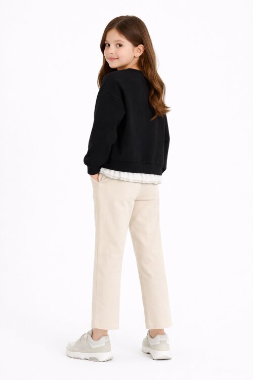 Siyah Dantel Detaylı Badili Jean Pantolonlu Kız Çocuk Alt Üst Takım 23593