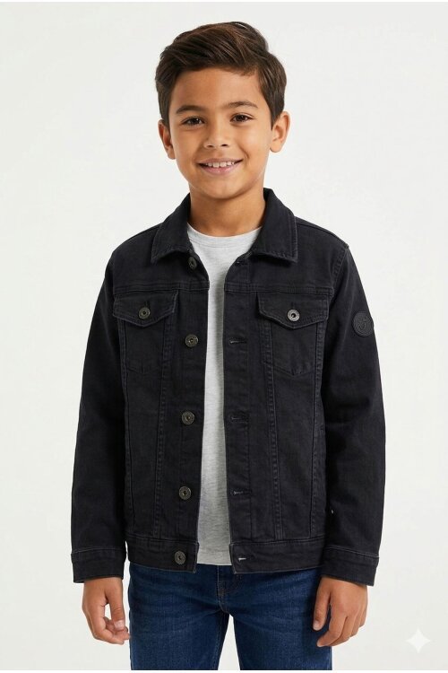 Sıyah Düğmeli Erkek Çocuk Jean Ceket 16774