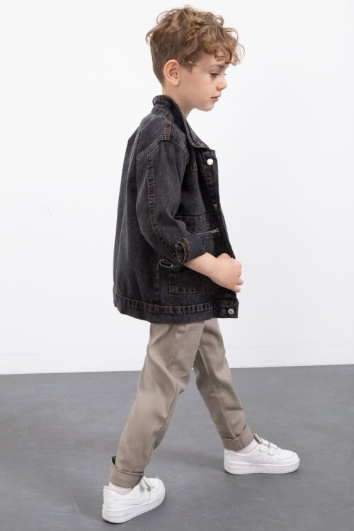 Siyah Fermuar Cepli Jean Ceketli Erkek Çocuk Pantolonlu 3lü Takım 20020