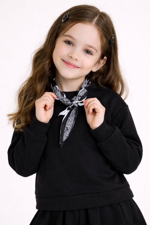 Siyah Fular Detaylı Badili Etekli Kız Çocuk 2li Takım  23532