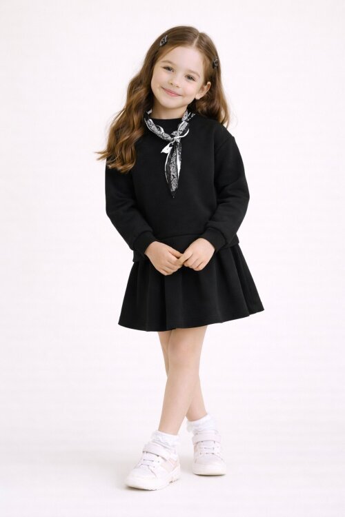 Siyah Fular Detaylı Badili Etekli Kız Çocuk 2li Takım  23532