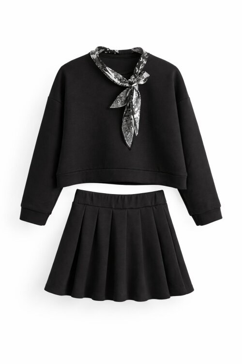 Siyah Fular Detaylı Badili Etekli Kız Çocuk 2li Takım  23532