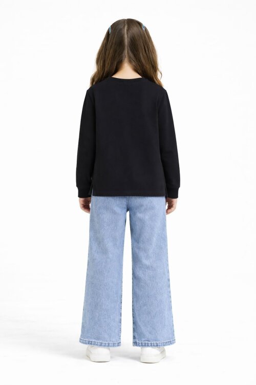 Siyah Kalp Desenli Badili Jean Pantolonlu Kız Çocuk 2li Takım  23743