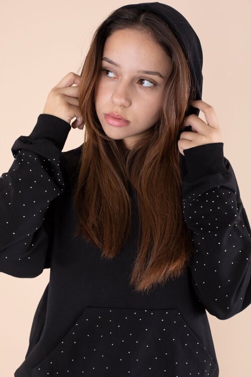 Siyah Kız Çocuk Taş Detaylı 2li Takım 21183