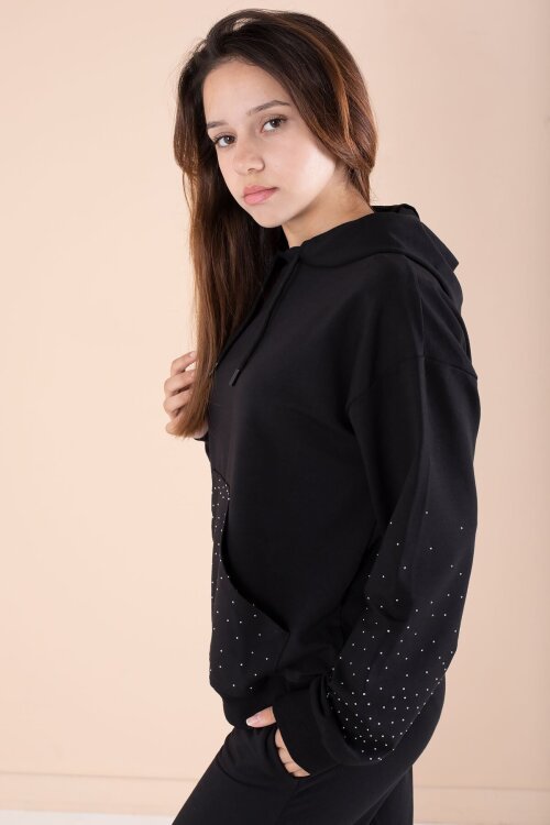 Siyah Kız Çocuk Taş Detaylı 2li Takım 21183