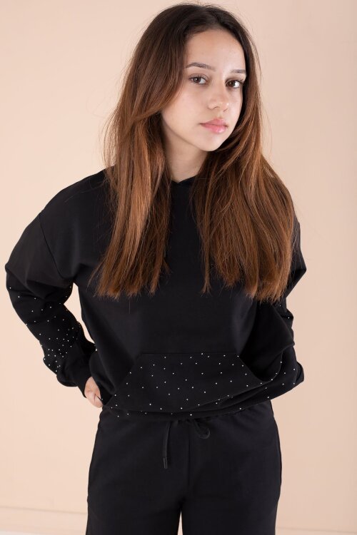 Siyah Kız Çocuk Taş Detaylı 2li Takım 21183