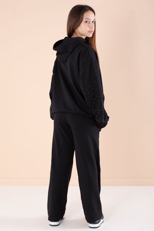 Siyah Kız Çocuk Taş Detaylı 2li Takım 21183