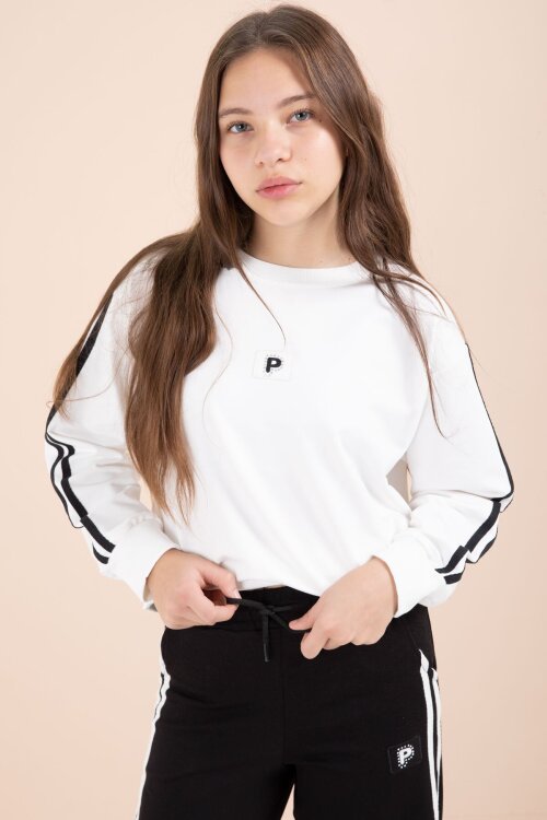 Siyah Şerit Detaylı Geniş Paça Nakışlı Kız Oversize Eşofman Takımı 23452