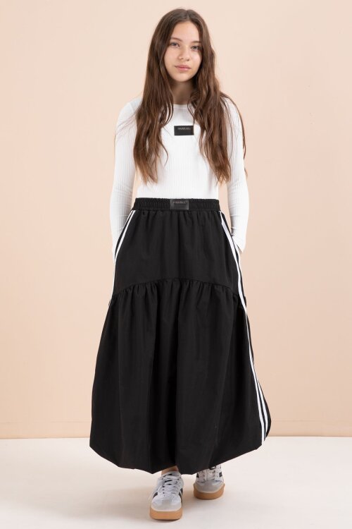 Siyah Şeritli Balon Etekli Uzun Kol Badili 2li Kız Çocuk Takım 23463