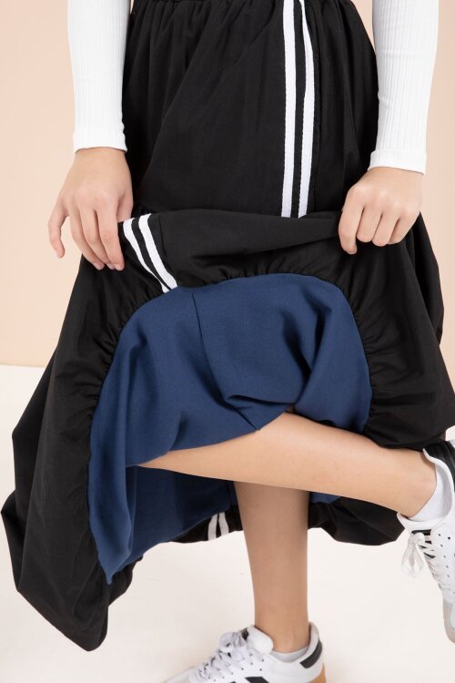 Siyah Şeritli Balon Etekli Uzun Kol Badili 2li Kız Çocuk Takım 23463