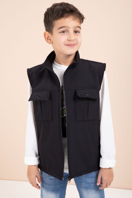 Siyah Sıfır Kol Yelekli Badili Erkek Çocuk 3lü Pantolonlu Takım  23486