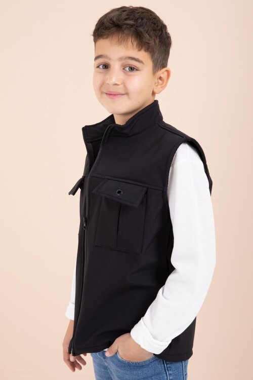 Siyah Sıfır Kol Yelekli Badili Erkek Çocuk 3lü Pantolonlu Takım  23486