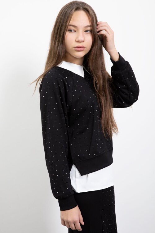 Siyah Taş Detaylı  Pantolonlu Kız Çocuk 3lü Gömlekli Takım  23477