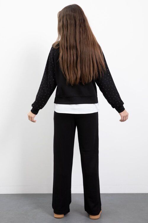 Siyah Taş Detaylı  Pantolonlu Kız Çocuk 3lü Gömlekli Takım  23477