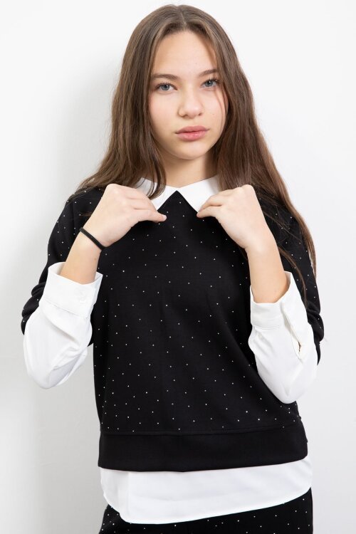 Siyah Taş Detaylı  Pantolonlu Kız Çocuk 3lü Gömlekli Takım  23477