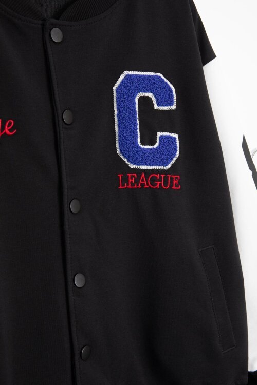 Siyah Yazı Nakışlı Kolej Ceketli Erkek Çocuk Eşofman Takımı 21222