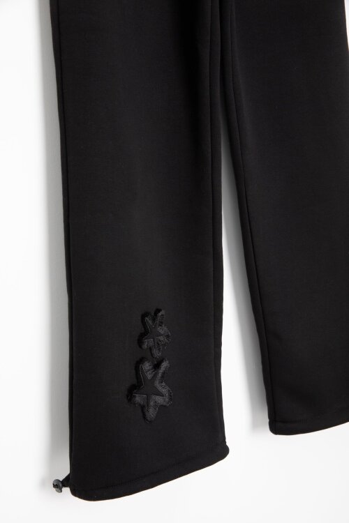 Siyah Yıldız Desenli Geniş Paça Şardonlu Kız Çocuk Eşofman Takımı 23361