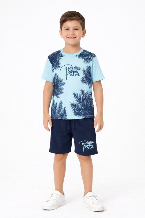 Turkuaz Paradise Yazılı Erkek Çocuk Şortlu 2li Takım 20650